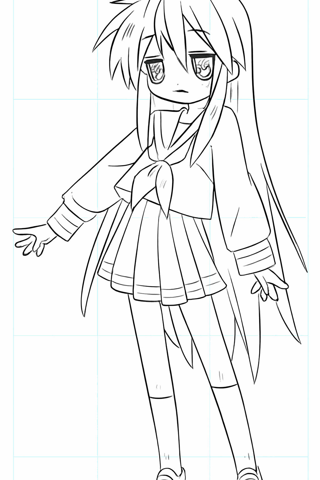 De afgewerkte tekening van Konata Izumi zonder hulplijnen.