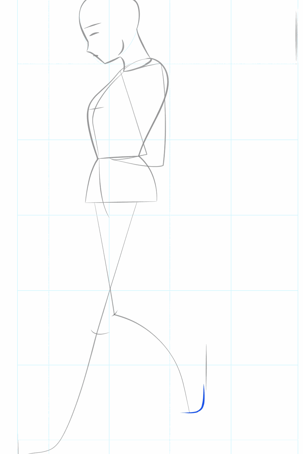 Hulplijnen voor de armen en horizontale streepjes in het gezicht voor de ogen.