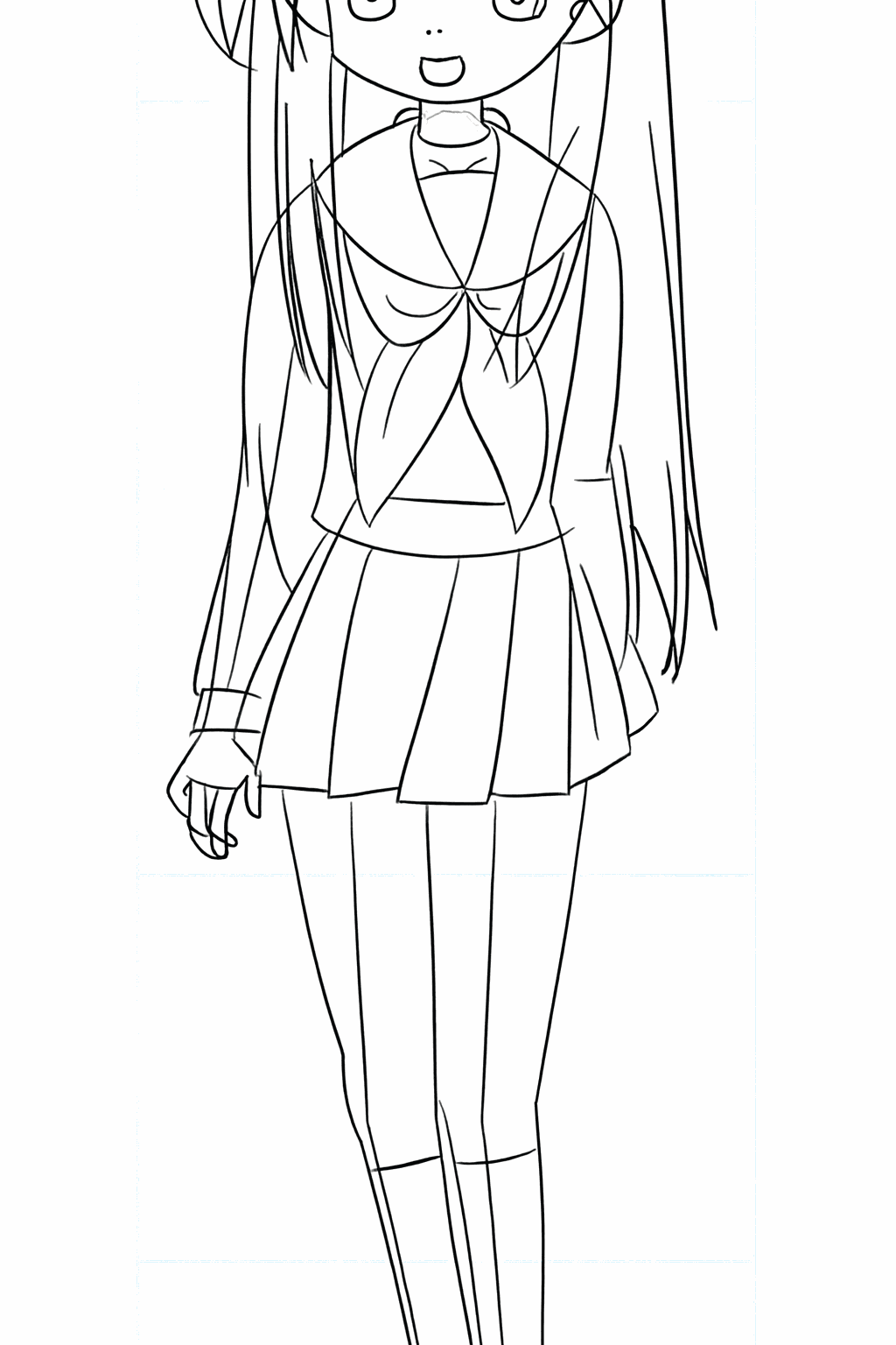 Details van de ogen, handen en kleding worden toegevoegd.