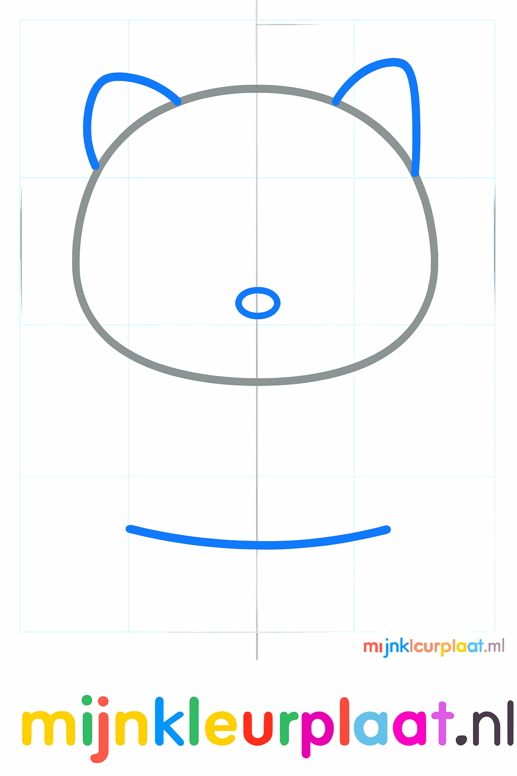 Hello Kitty hoofd met twee spitse oortjes en een kleine ovale neus in het midden.