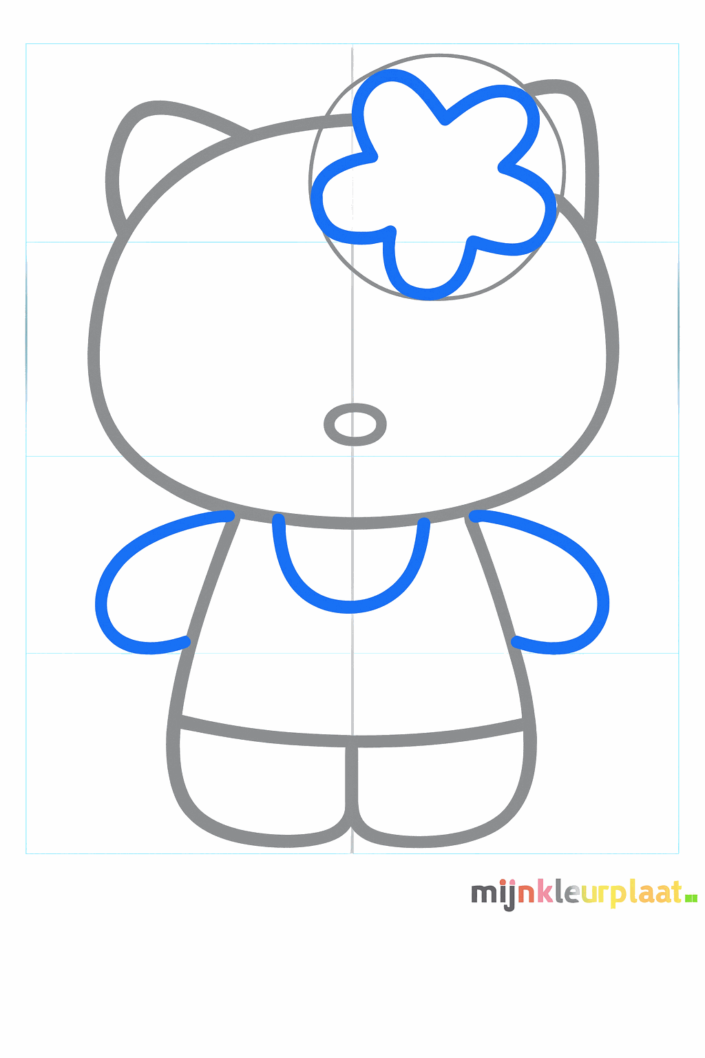 Hello Kitty met twee simpele armpjes en een klein rondje voor de basis van de bloem.