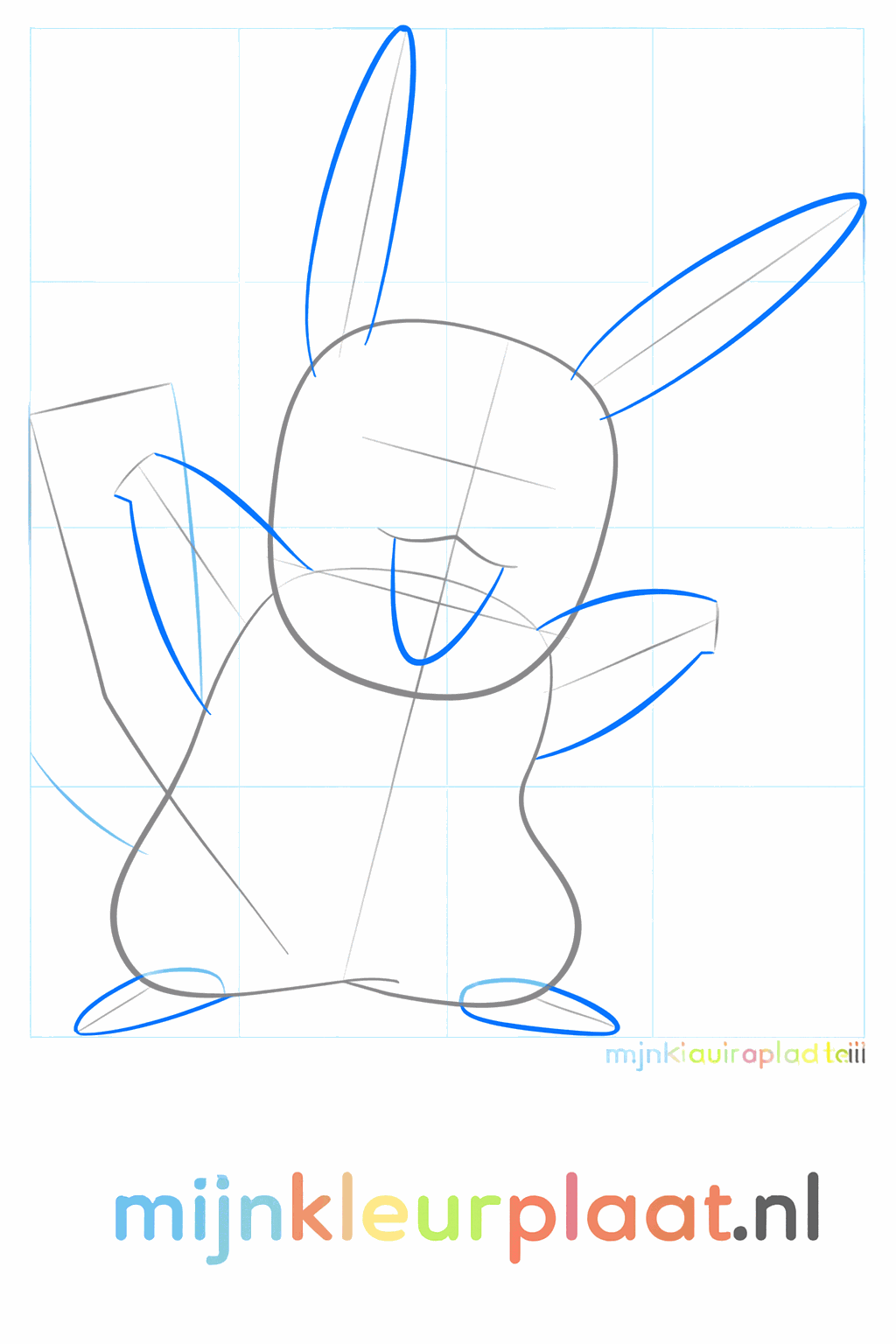 Hulplijnen voor de pootjes en het gezicht van Pikachu.