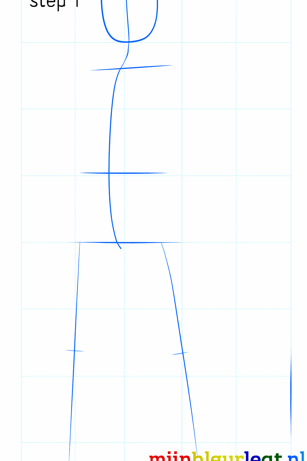 Basisvorm van het hoofd van Gaara met een verticale hulplijn.