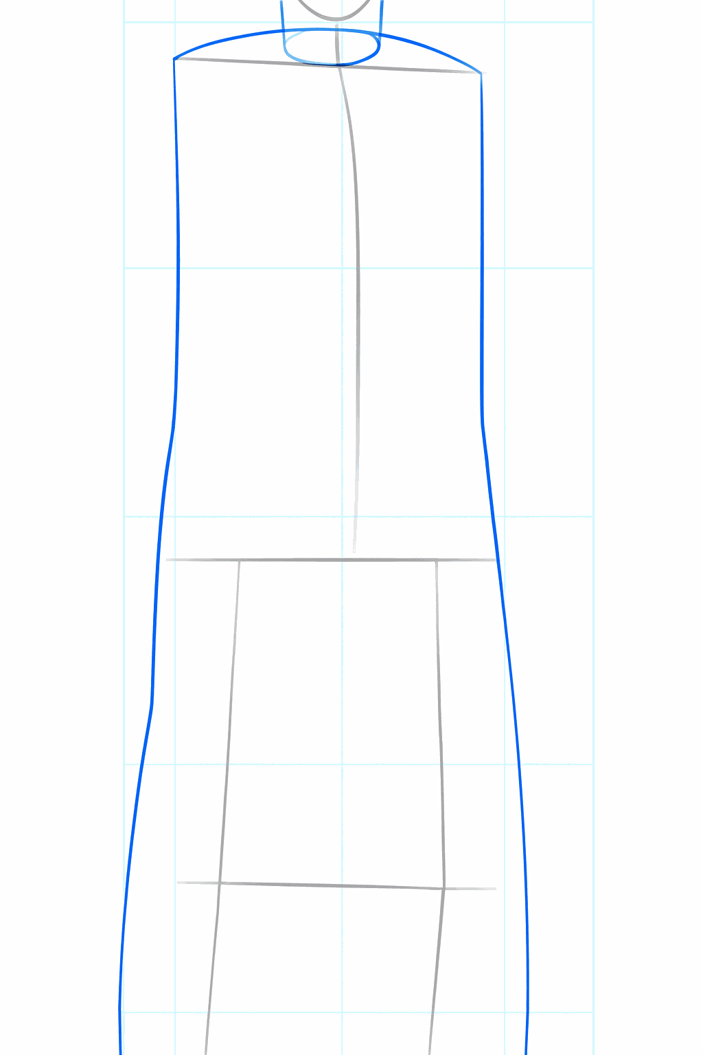 Een nek en een grote rechthoekige vorm voor het lichaam van de ninja.