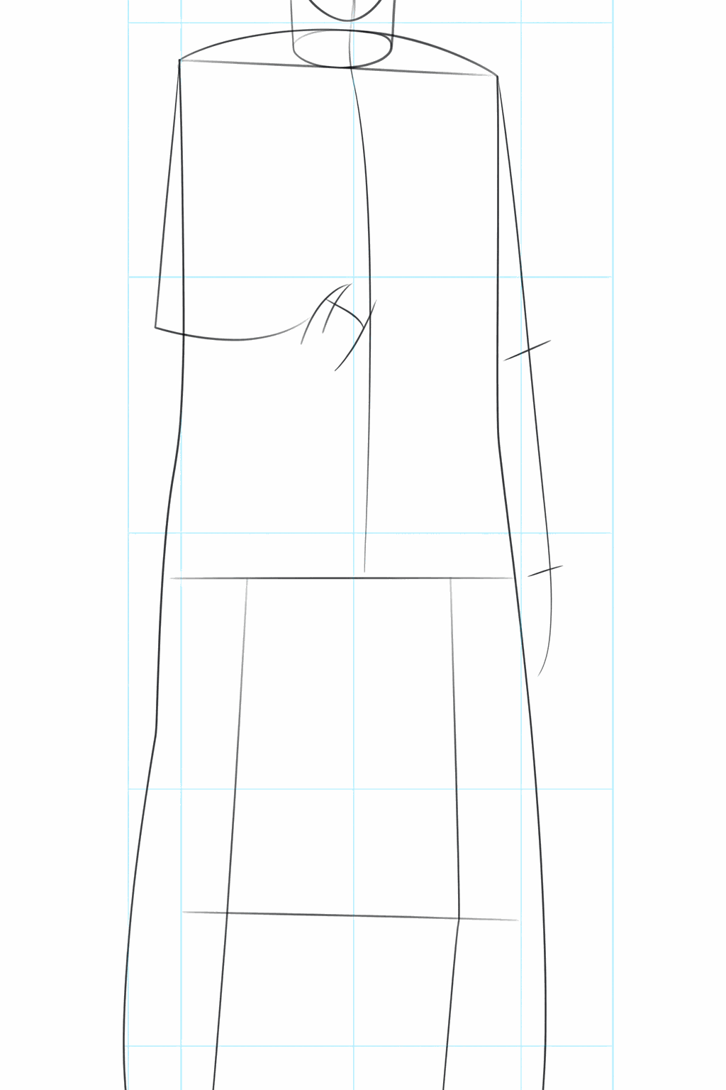 Lijnen die de positie van de armen, benen en ogen aangeven.