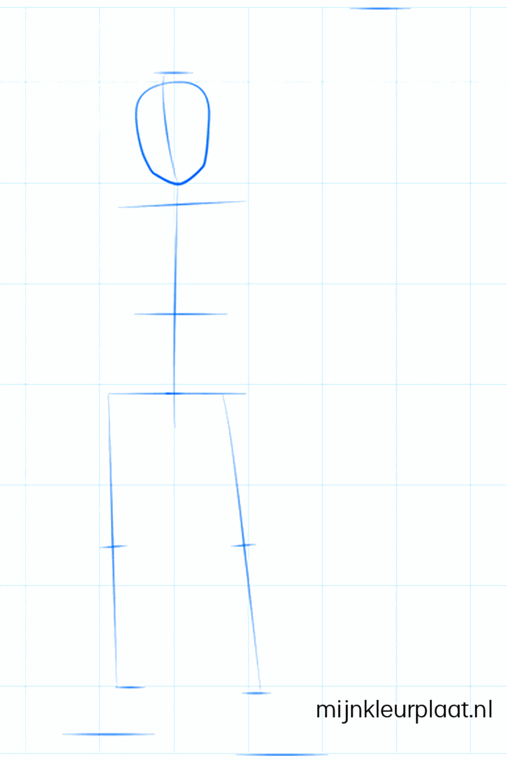 Een ovaal hoofd met hulplijnen voor een anime gezicht.