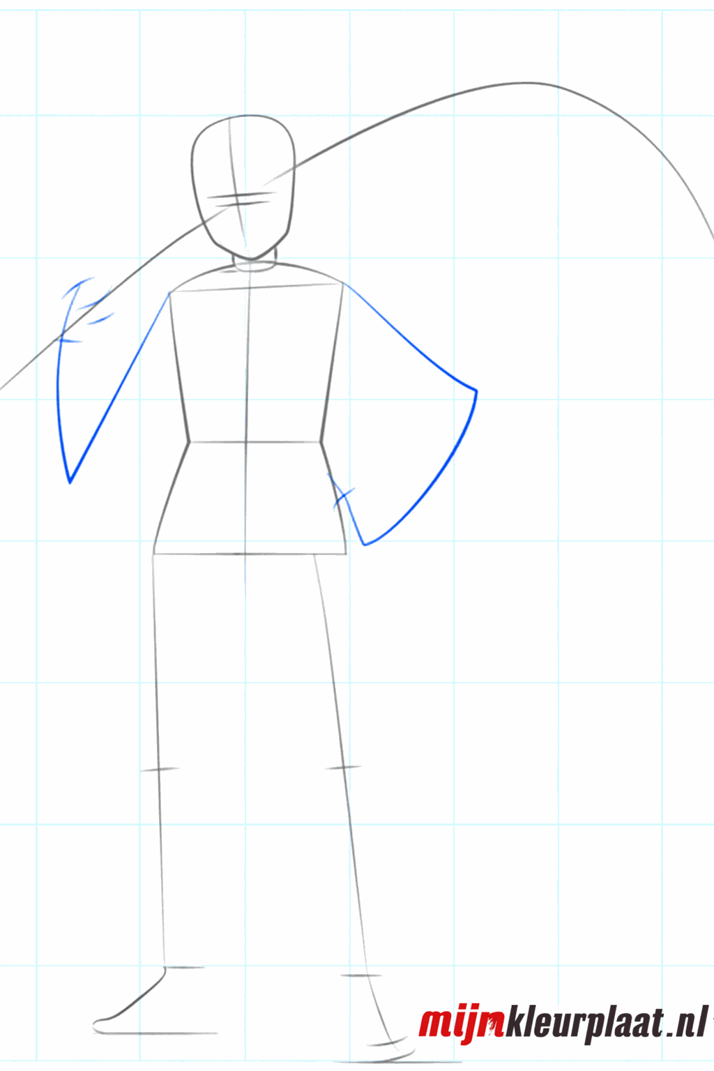 Hulplijnen voor de armen, benen en de positie van de ogen.