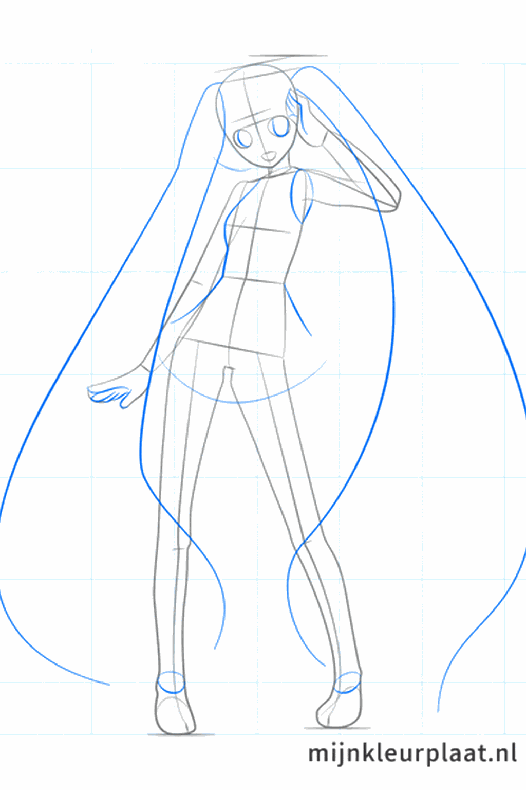 Details van de ogen en de aanzet van het haar aan de zijkanten.