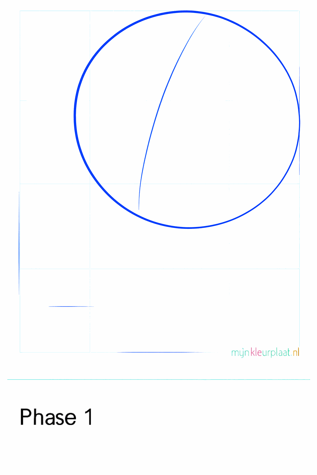Een grote ovaal met een verticale hulplijn in het midden.