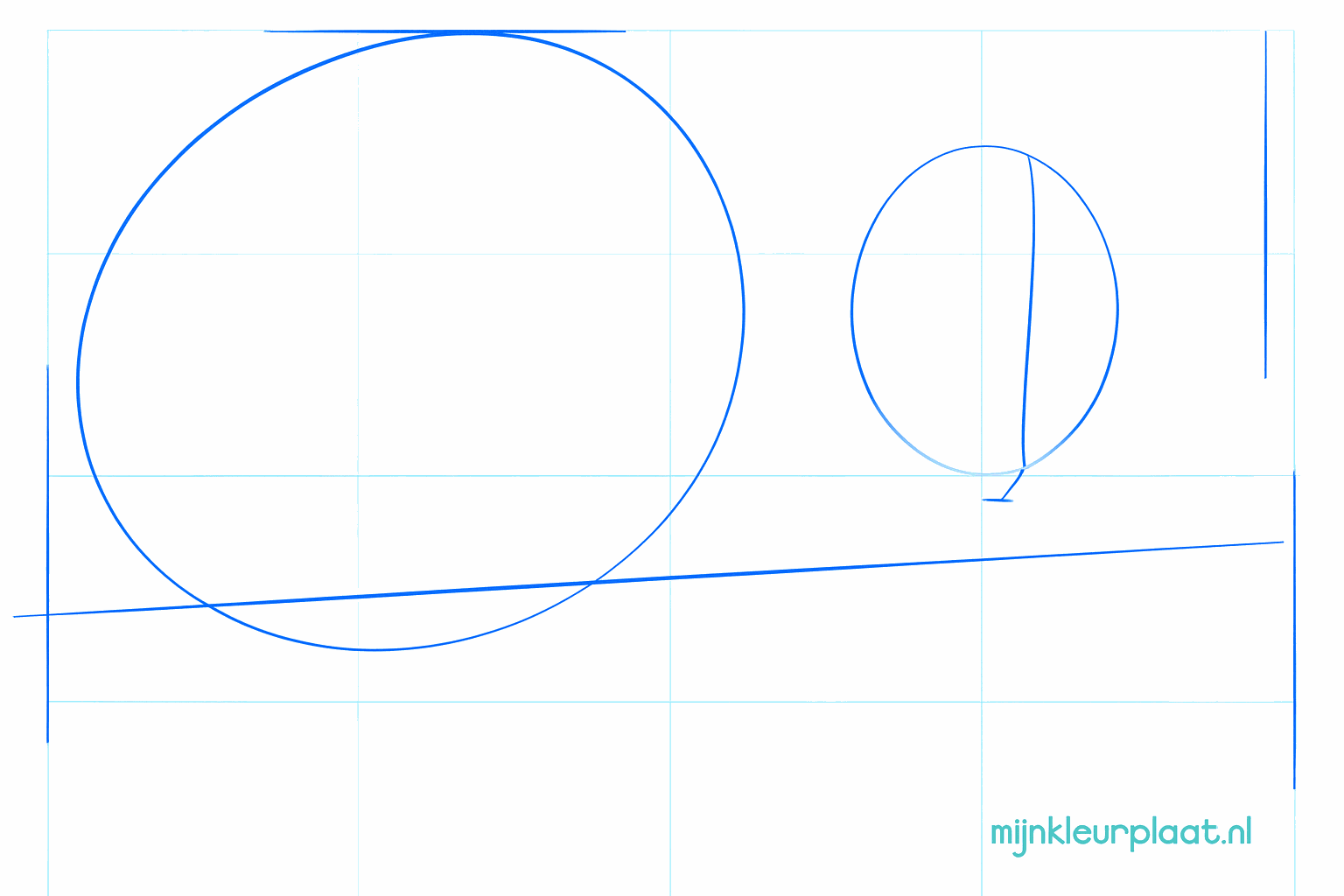 Twee ovalen en een schuine lijn voor de basis van de buidelrat tekening.