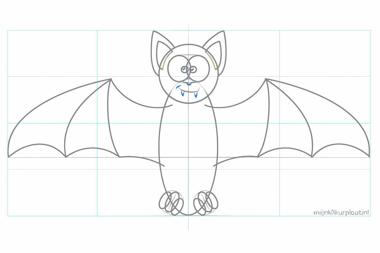 Gekartelde lijnen die de onderkant van de grote vleermuisvleugels vormen.