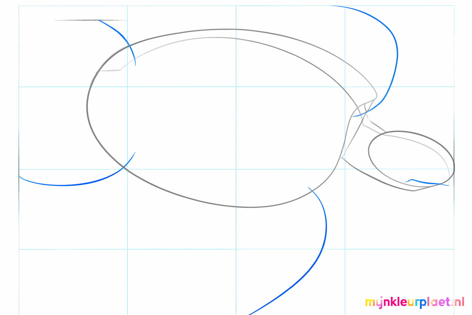 Eenvoudige lijnen die de positie van de vier poten of flippers markeren.