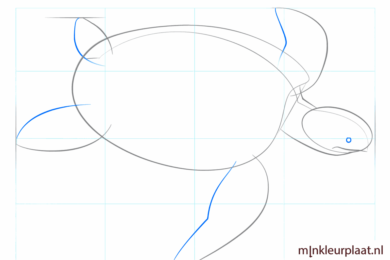 De contouren van de voorpoten en een klein cirkeltje voor het oog.