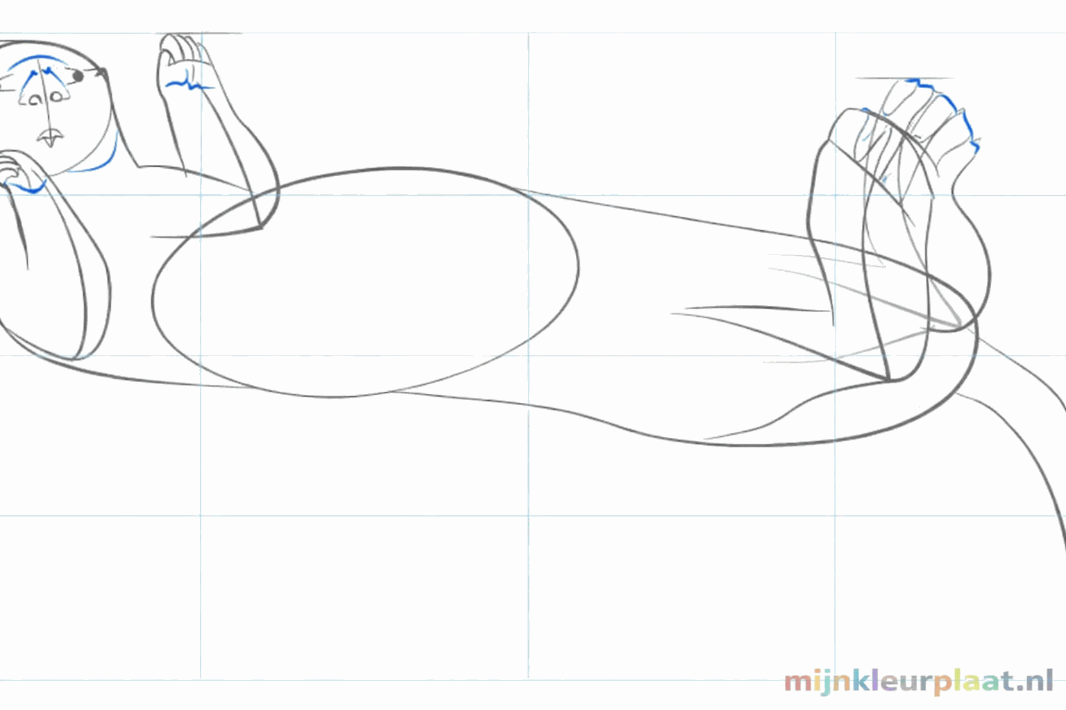 Gezichtje met ogen en kleine lijntjes op de poten voor de tenen.
