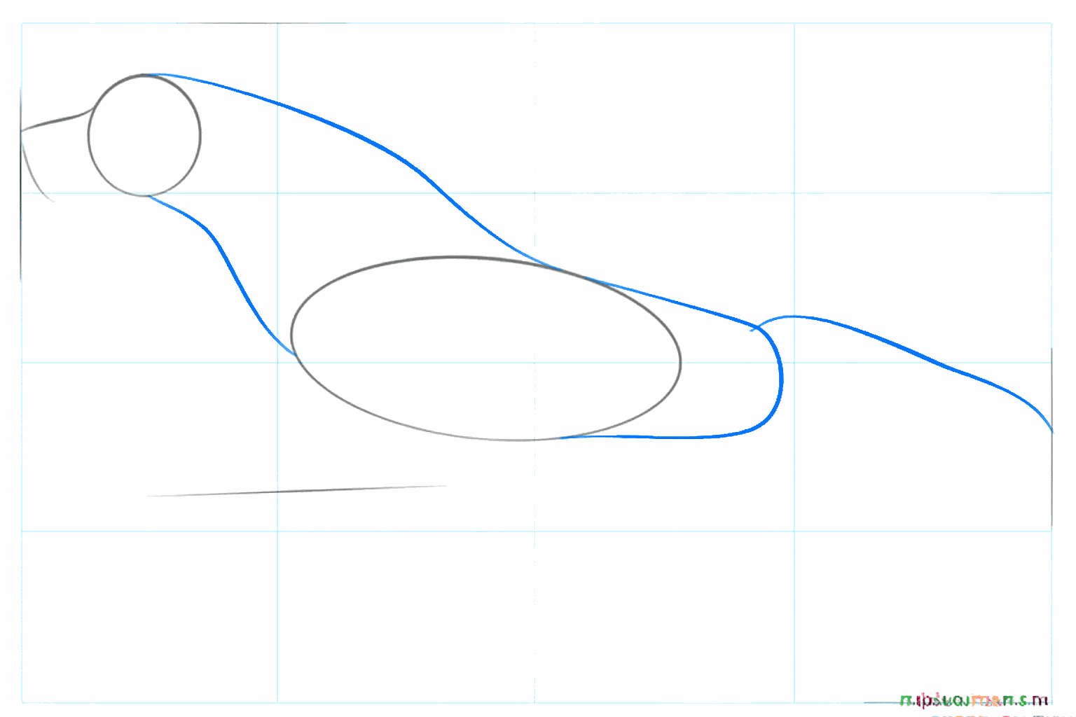 Labrador stap-voor-stap tekenen stap 2: De nek en de lijn van de staart toevoegen.